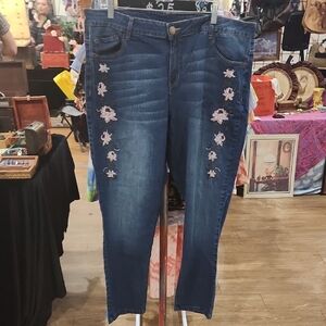 Floral Embroidered Blue Jeans